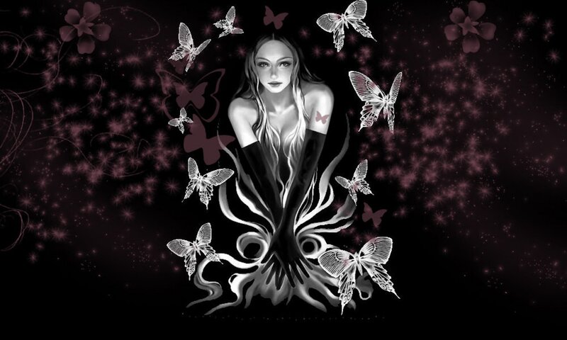 Woman with Butterflies — Black, Mystical