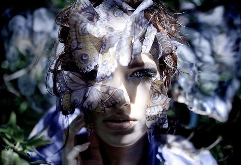 Woman with Butterflies — Blue, Dramatic