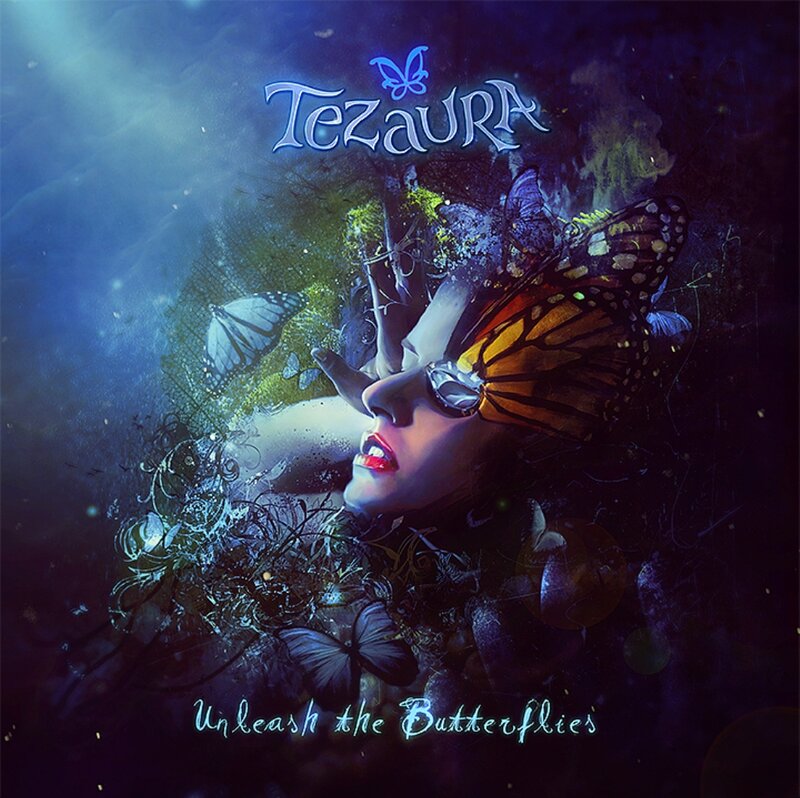 Woman with Butterflies — Blue, Dreamy, Night, Digital Art, Eyes