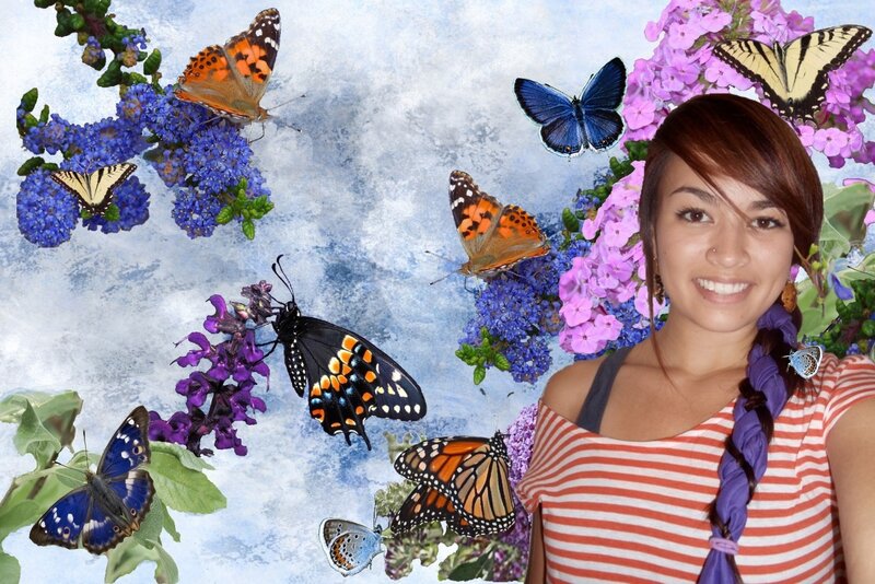 Woman with Butterflies — Blue, Playful