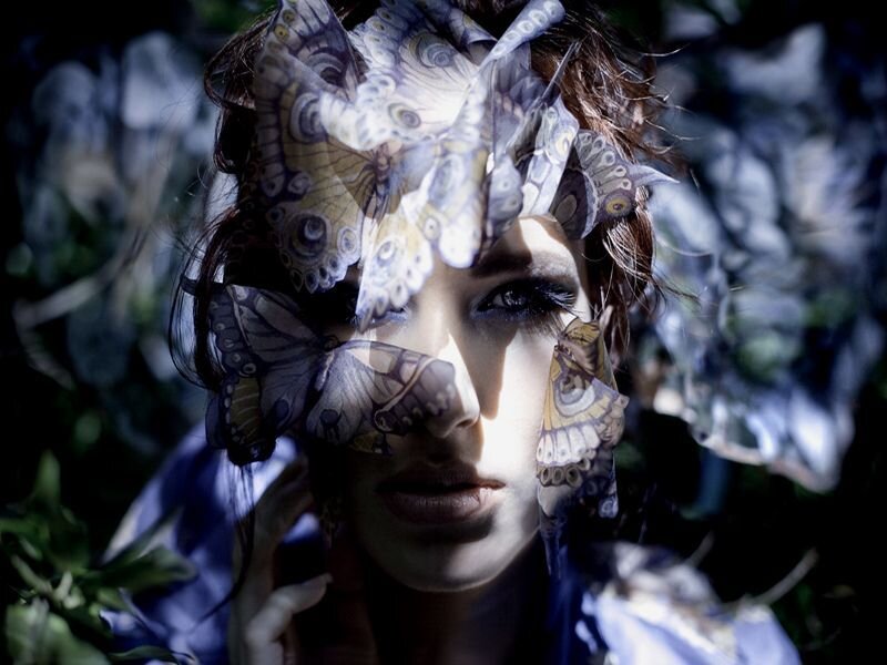 Woman with Butterflies — Blue