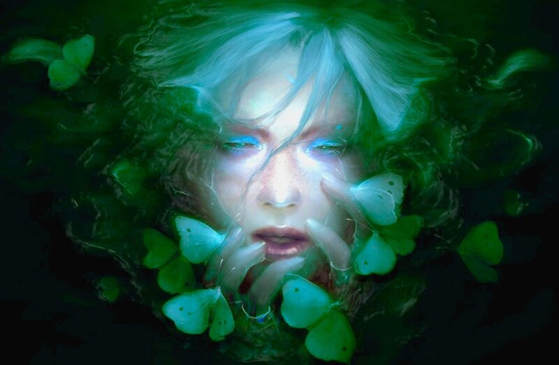 Woman with Butterflies — Green, Ethereal