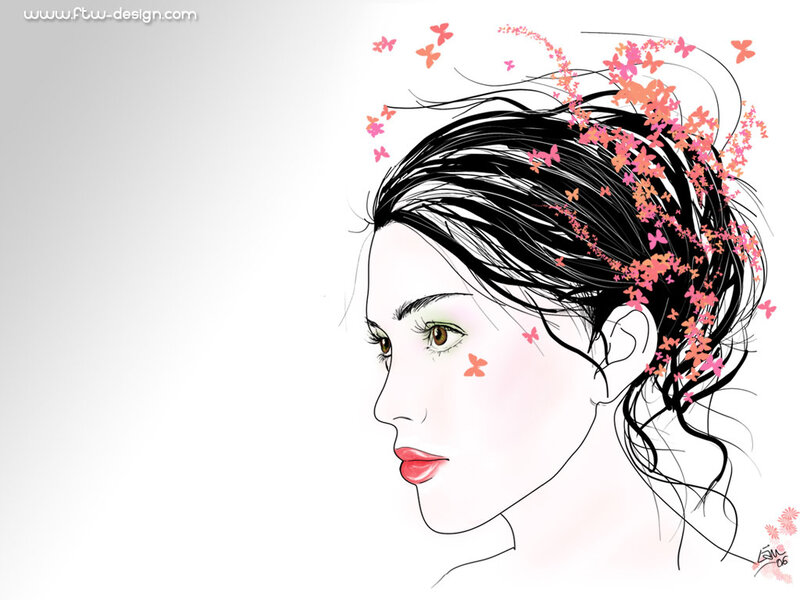 woman with butterflies in hair