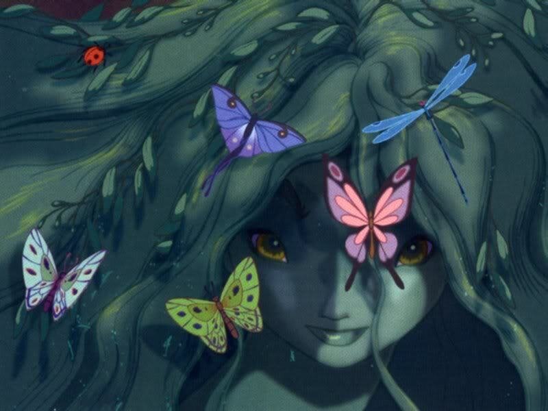 woman with butterflies in hair