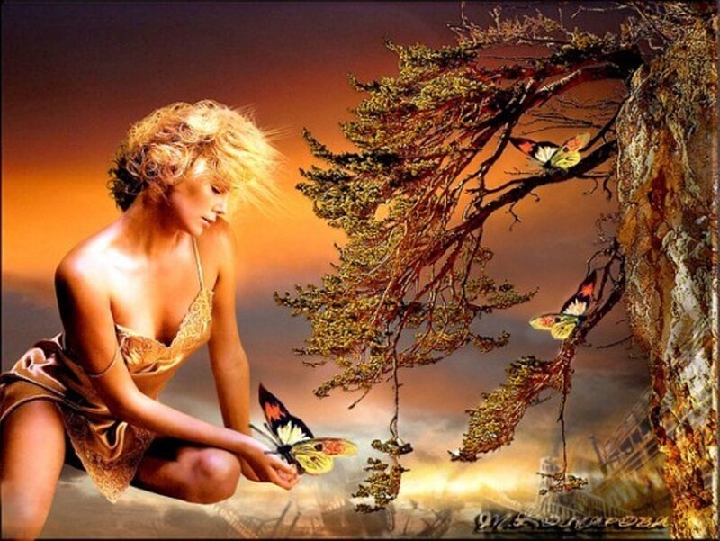 Woman with Butterflies — Orange
