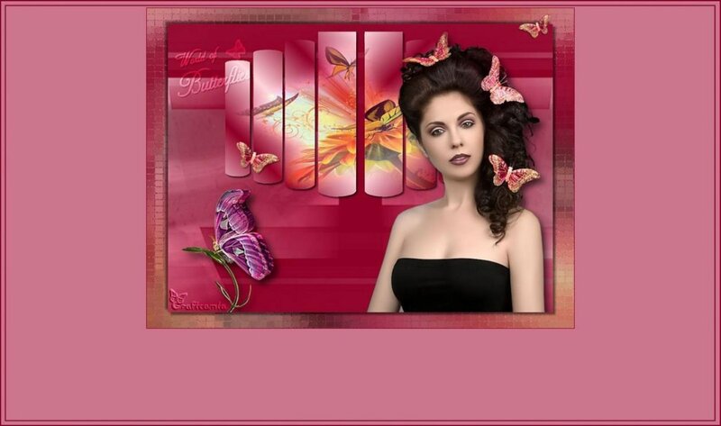Woman with Butterflies — Pink, Dramatic, Digital Art