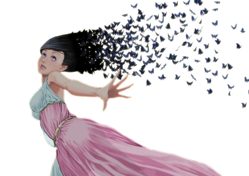 Woman with Butterflies — Pink, Dramatic, Manga