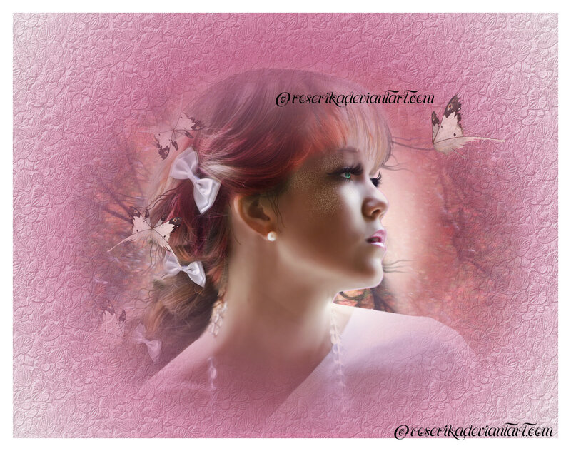 Woman with Butterflies — Pink, Serene, Digital Art