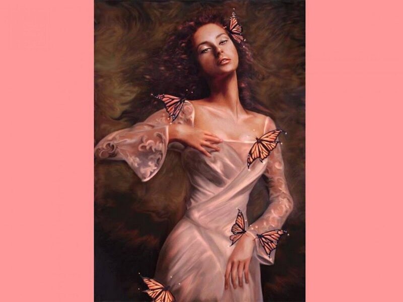 Woman with Butterflies — Pink, Serene