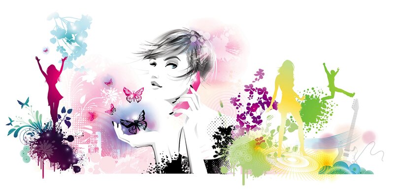 Woman with Butterflies — Pink, Vibrant