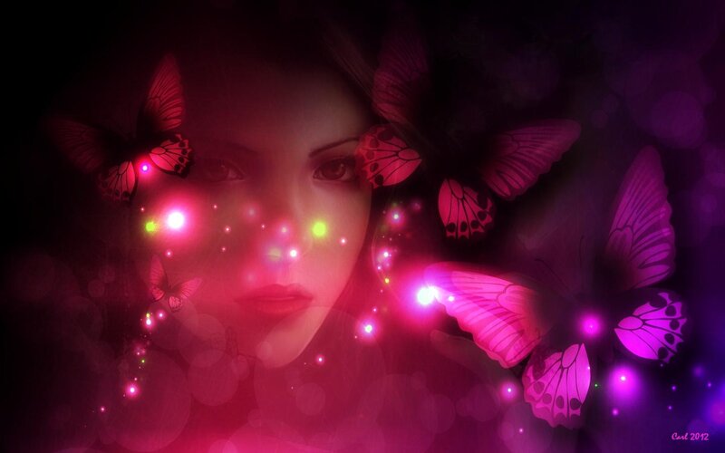 Woman with Butterflies — Purple, Dreamy, Night