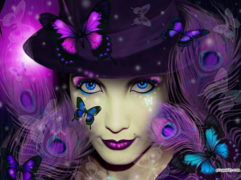 Woman with Butterflies — Purple, Fantastical