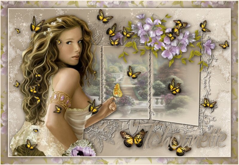Woman with Butterflies — Purple, Serene, Spring