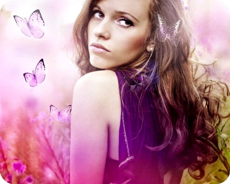 Woman with Butterflies — Purple
