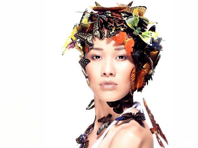 Woman with Butterflies — White, Dramatic