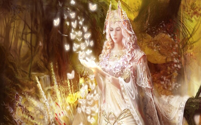 Woman with Butterflies — White, Serene, Afternoon, Digital Art
