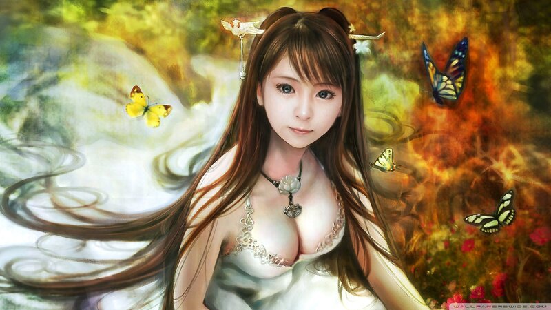 Woman with Butterflies — White, Serene, Spring