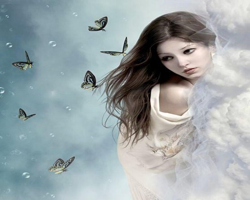 Woman with Butterflies — White, Serene