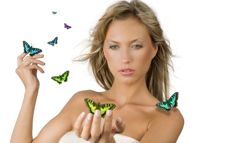 Woman with Butterflies — White