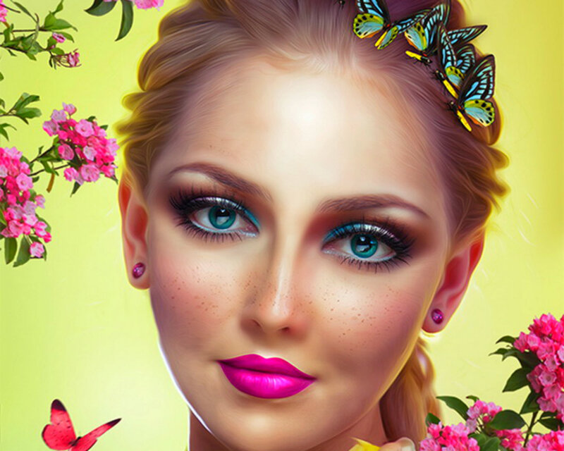 Woman with Butterflies — Yellow, Bright, Spring