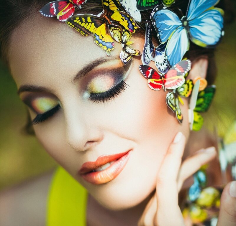 Woman with Butterflies — Yellow, Dreamy, Photograph