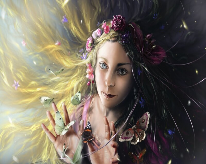 Woman with Butterflies — Yellow, Ethereal
