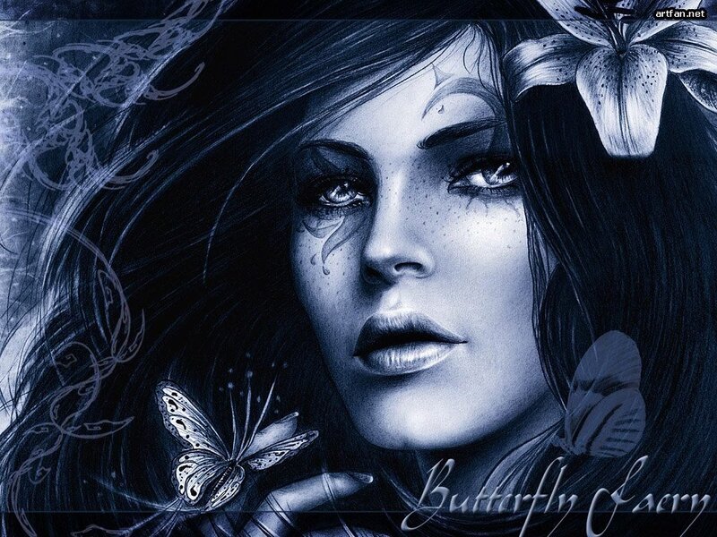 woman with butterfly and flower