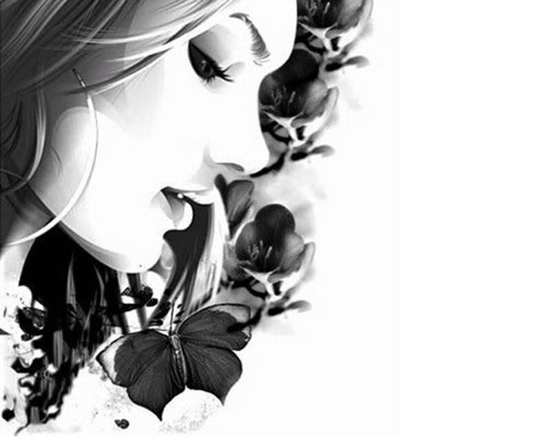 woman with butterfly and flowers