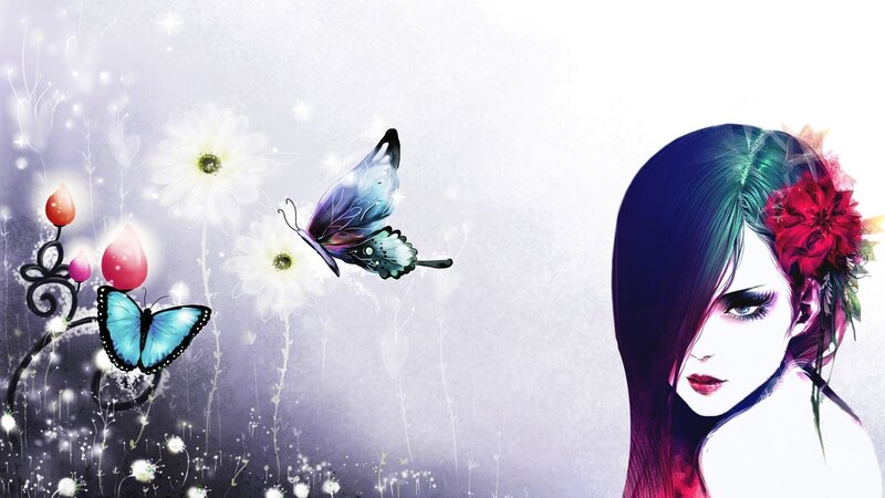 woman with butterfly and flowers