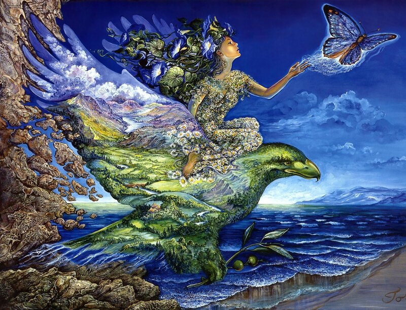 Woman with butterfly and landscape wings