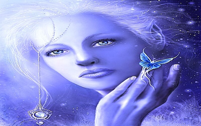 woman with butterfly and pendant