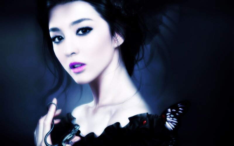 woman with butterfly and snake