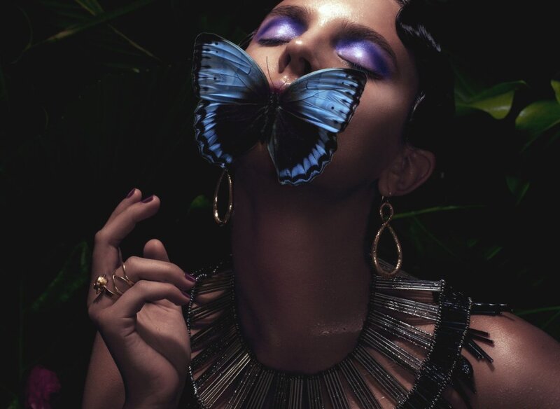Woman with Butterfly — Black, Dramatic, Night