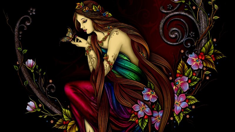 Woman with Butterfly — Black, Serene, Night
