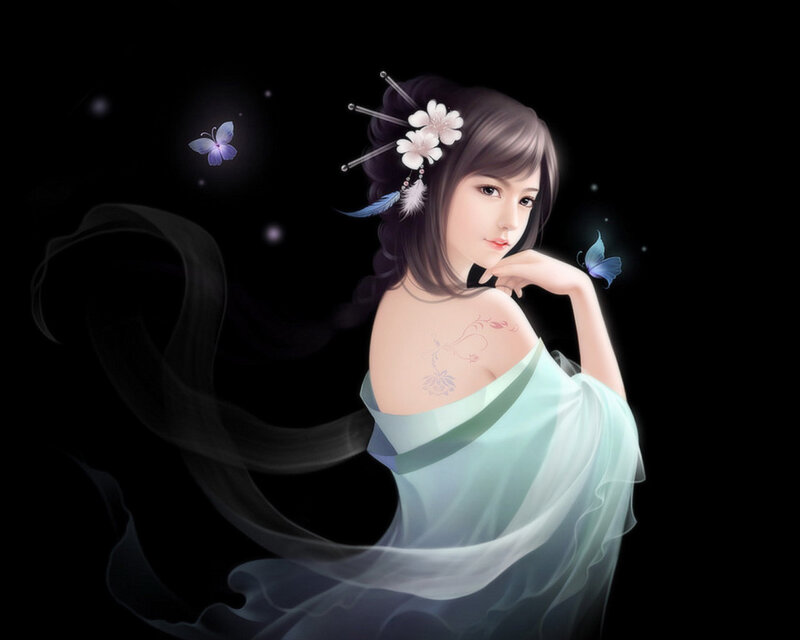 Woman with Butterfly — Black, Serene