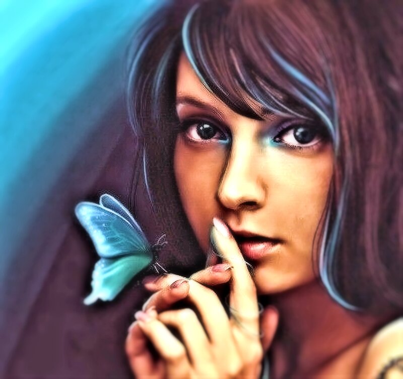 Woman with Butterfly — Blue, Calm