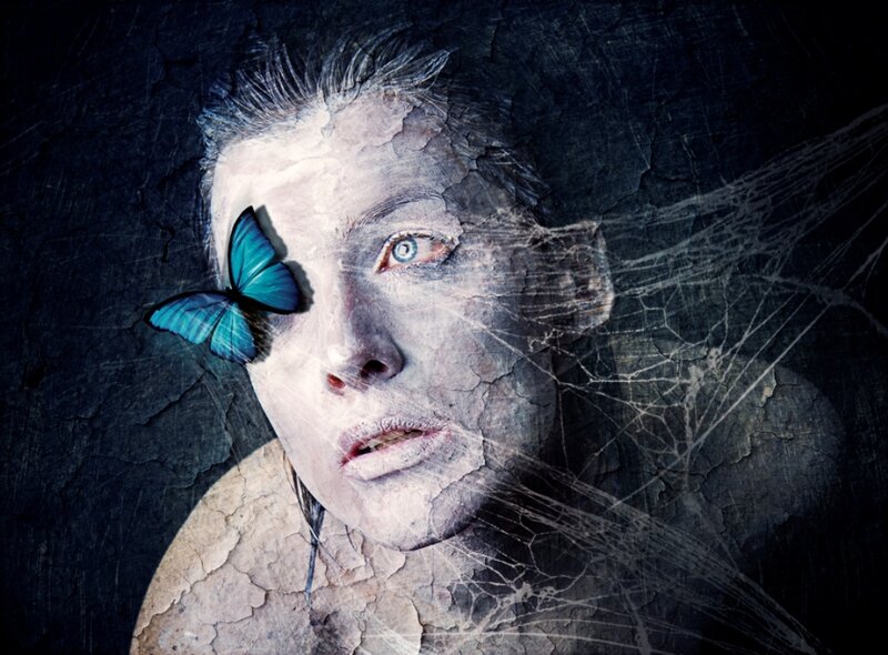 Woman with Butterfly — Blue, Dramatic