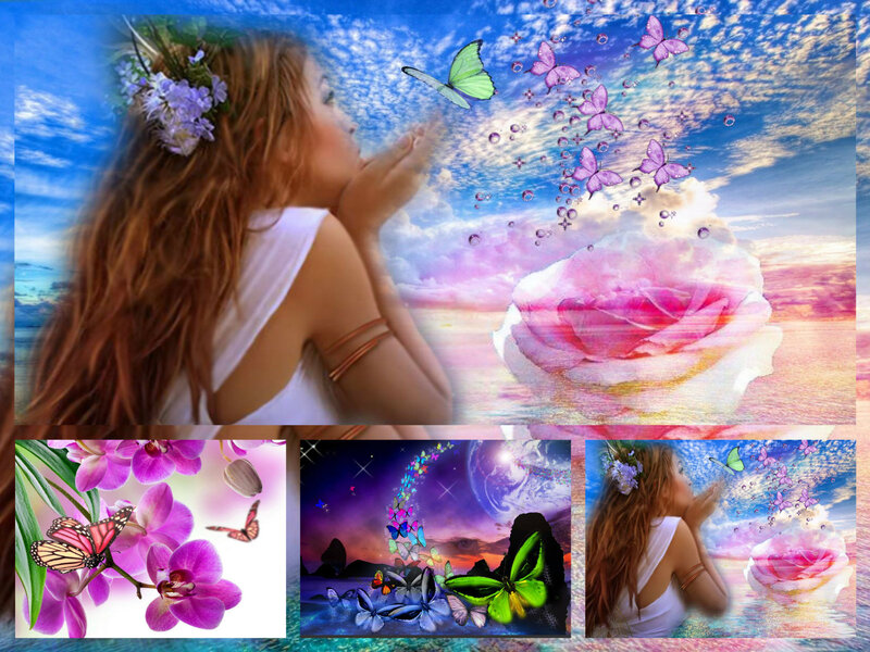 Woman with Butterfly — Blue, Dreamy, Sunset