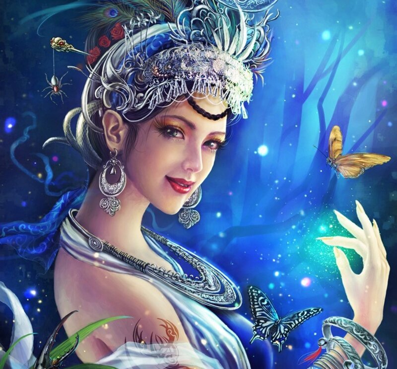 Woman with Butterfly — Blue, Fantasy