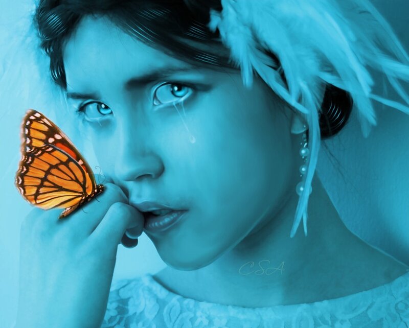 Woman with Butterfly — Blue, Melancholic