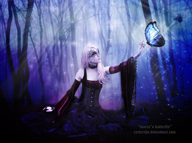 Woman with Butterfly — Blue, Mystical