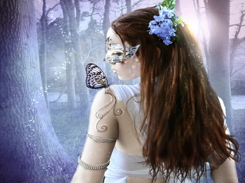 Woman with Butterfly — Blue, Serene, Night