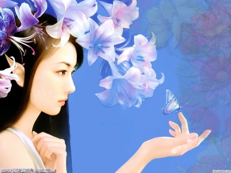 Woman with Butterfly — Blue, Serene