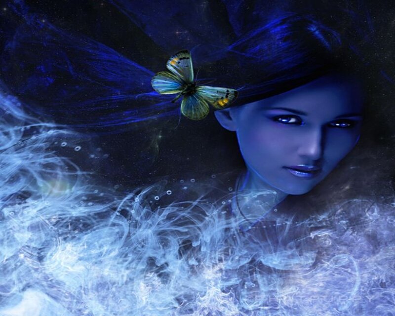 Woman with Butterfly — Blue