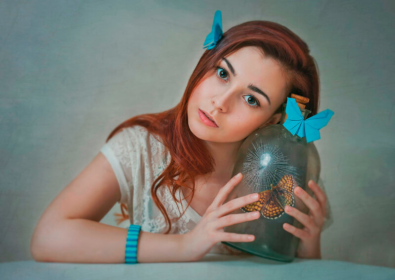 Woman with Butterfly Bottle