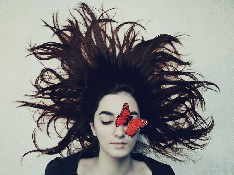 Woman with Butterfly — Brown, Calm