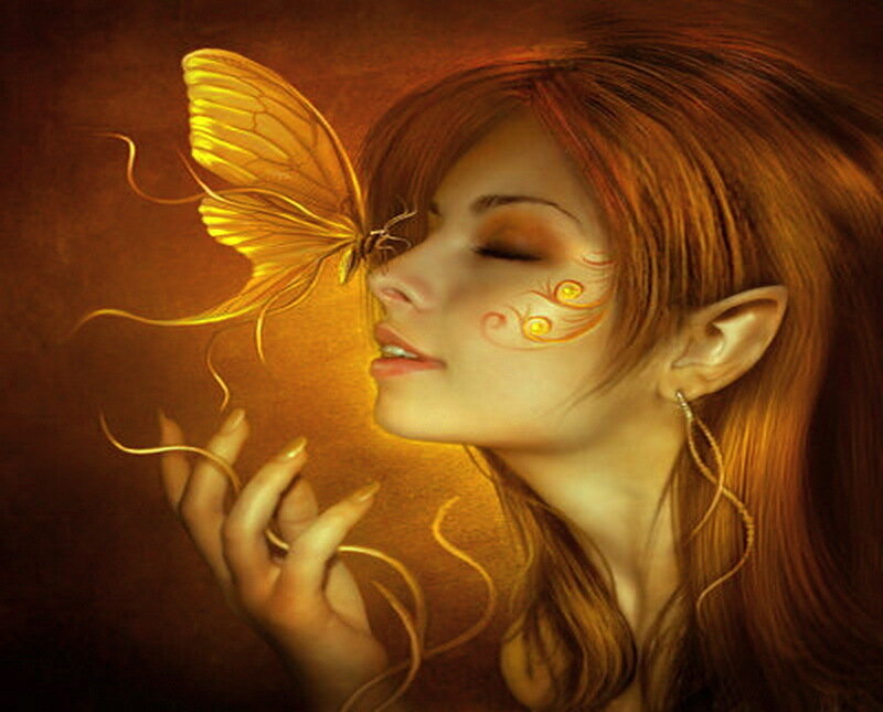 Woman with Butterfly — Brown, Serene
