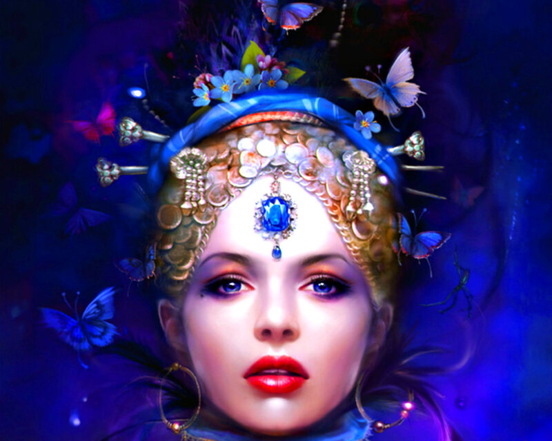 Woman with Butterfly Crown — Blue, Mystical