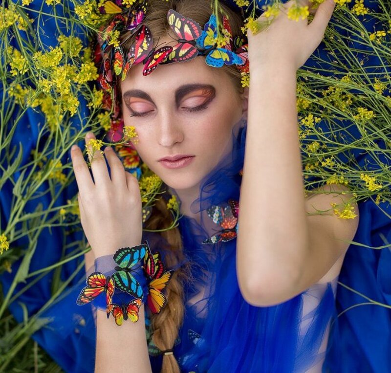 Woman with Butterfly Crown — Blue, Serene