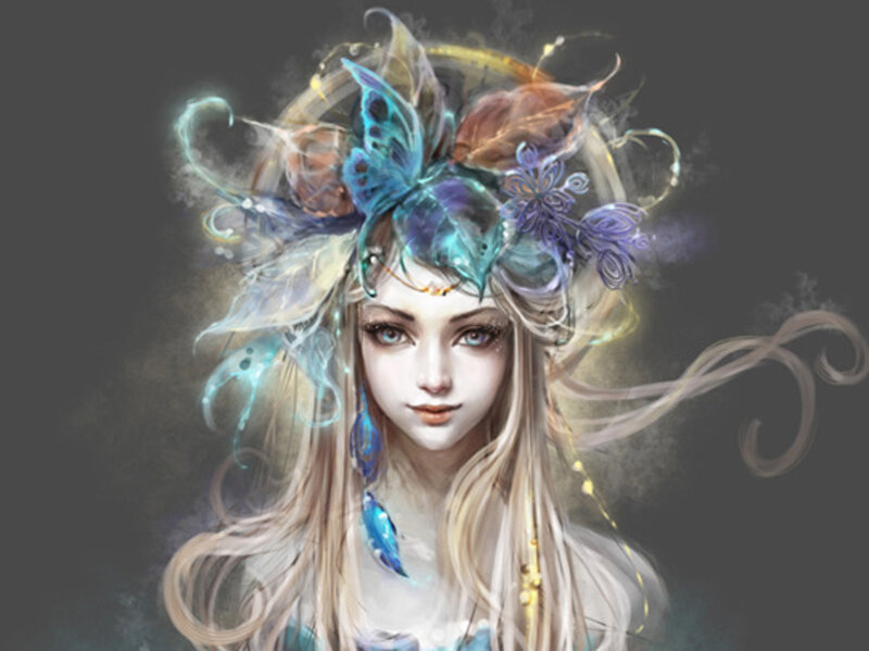 Woman with Butterfly Crown — Blue